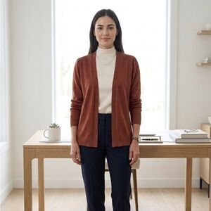 Love Scarlett Rust Open Front Cardigan - Puff Sleeve Detail - Size M